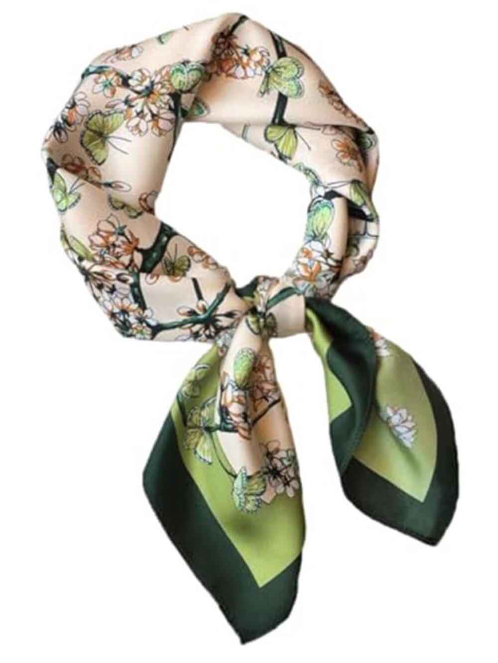 Green Floral Square Scarf Polyester Voile Silk Feel 27.5" Hair Neck Scarf